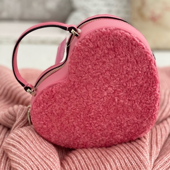 🆕 KATE SPADE | Love Shack Heart Crossbody Pink Pomegranate Faux Fur - Picture 4 of 16